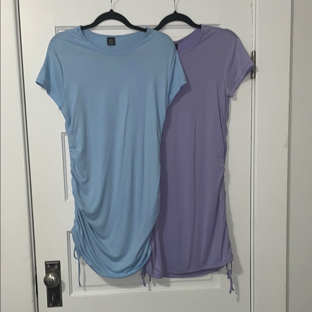 Blue and Purple Ruched Mini Dresses